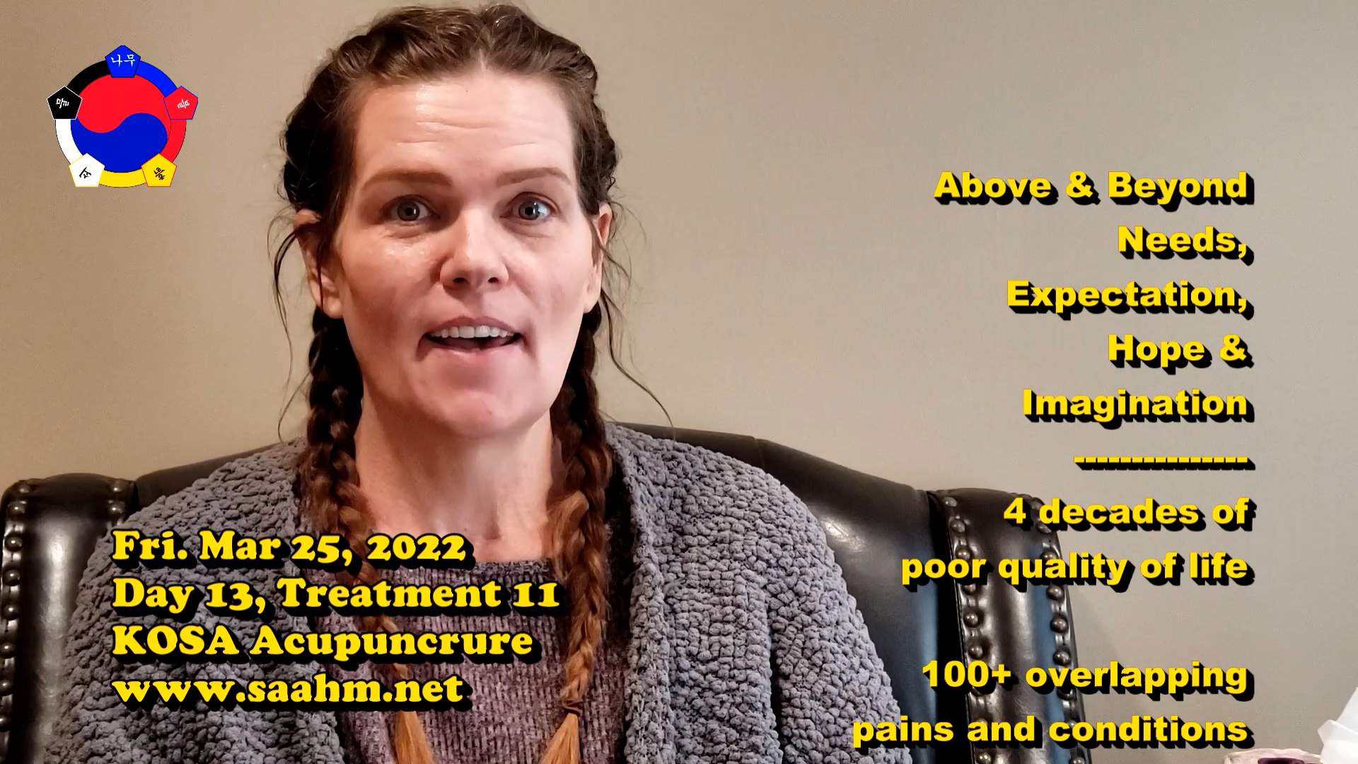 KOSA Acupuncture For A Better Quality Of Life #11 - Day 13, Tx 11 - Video Testimonial